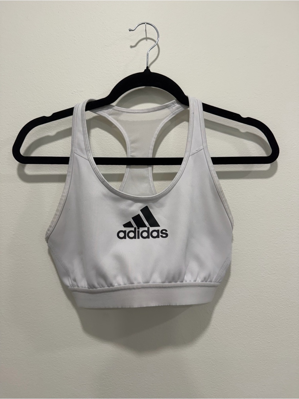 Adidas White Racerback Sports Bra Logo Athletic Activewear